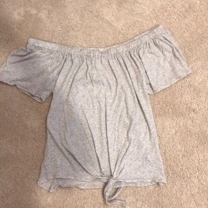 Light gray off the shoulder top